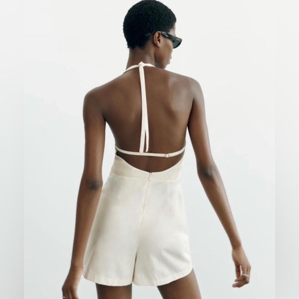Zara short jumpsuit .  Cream 100% cotton. Size XS